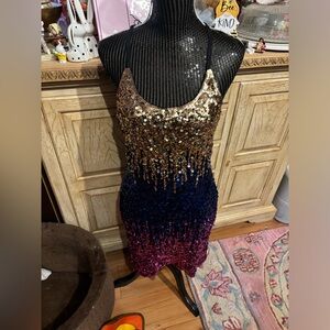 Amazon Barbiecore Gold/Royal Blue/Pink/Purple sequin Mini- adjustable straps